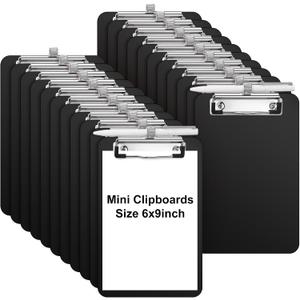 Sabary 24 Pack Bulk Mini Clipboards with Pen Holder Clip Black A5 Memo Clipboard 6x9 Plastic Check Presenters for Restaurants School Office Hotel Shopping List (Pen Not Included)