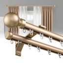 Double Curtain Rods for Windows, Heavy Duty Dual Rod Wall Mount Track Slilent Aluminum Alloy Brackets with Decorative Round Finials Rail for Bedroom/Living Room/Window/Hotel (Golden,4.3m(14.1ft))