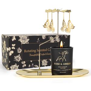 Butterfly Candle Gift for Women, Rotating Rose Scented Candles for Mom, Birthday Gift Carousel Candle Holder Set for Wife Friends Sister, Christmas Anniversary Valentine Mother's Day Candles