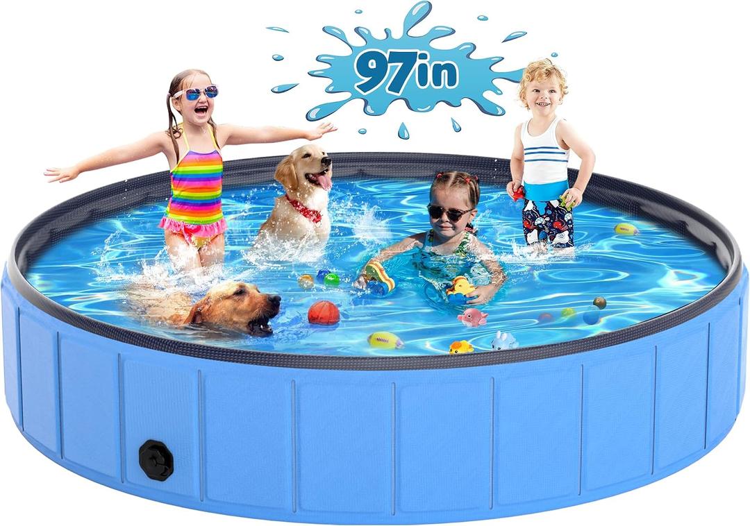 Instraella Extra Large Dog Pool Foldable Plastic Pool for Large Dogs, 0.6mm Durable and Collapsible Pet Bathing Tub Portable Outside Swimming Pool for Kiddie and Dogs (97x16in)