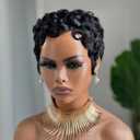 VRZ Short Pixie wigs for Black Women Pixie Cut Curly Human Hair Wig for Black Women Glueless Short Layered Pixie Cut Wigs With Bangs Natural Black Color for Daily Use