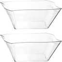 PLASTICPRO Disposable Elegant Wave Design Square Plastic Serving Bowls Heavy Duty for Party's Snack or Salad Bowl (4, Medium)