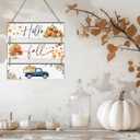 3Pcs Hello Fall Wooden Sign With Rope - Thanksgiving Funny Hanging Plaque For Front Door - Pumpkin & Maple Leaf Rustic Hanging Sign - Autumn Wall Art Decor For Home Room Office Outdoor Indoor -A03