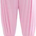 Hoerev Women Super Soft Modal Spandex Harem Yoga Pilates Capri Pants Lounge Pant (Pink, XL)