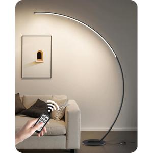 75 inch Dimmable LED Arc Floor Lamp for Living Room with Foot and Remote Control, 3 Color Temperatures, 3000K-6000K Whites, LED Corner Lamp, Modern Standing Tall Lamp for Bedroom B62LD05