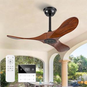 36 Inch Outdoor Ceiling Fans for Patios,Wood Ceiling Fans with Remote and Wall Control,6 Speeds,Reversible DC Motor,Noiseless,Porch small Ceiling Fans for Patio,Bedroom,Livingroom (Walnut)