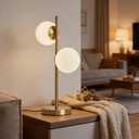 Mid Century Modern Table Lamp, 2 LED Bulbs Included Gold Globe Nightstand Light, Contemporary Bedside Lamp for Bedroom Living Room Study Room Decor