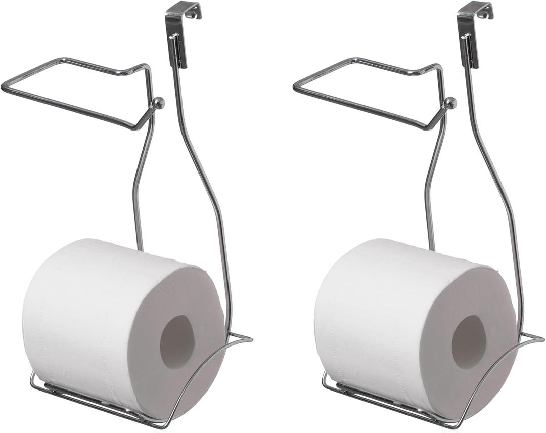 Chrome Over The Tank 2 Slots Toilet Tissue Paper Holder Organizer for Bathroom Storage, Set of 2