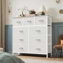 OLIXIS 9 Drawer Storage Dresser with Wood Top - Wide Fabric Chest Organizer for Bedroom, Closet, Living Room,Tower Cabinet, TV Stand, Hallway Entryway Furniture,Bright White, 11.8"D x 39.6"W x 39.4"H