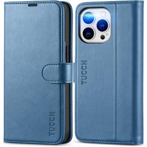 TUCCH Wallet Case for iPhone 13 Pro 5G, [TPU Shockproof Inner Shell], PU Leather [RFID Blocking] Card Holder Magnetic Stand Protective Cover Compatible with iPhone 13 Pro 6.1-inch 2021, Lake Blue