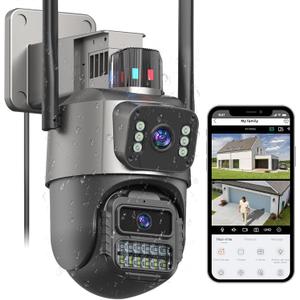 Security Camera Outdoor, 6MP Dual Lens WiFi Outside Camera for Home Security, 24/7 Recording Camera with IP66 Waterproof, 3 Color Night, Motion Tracking, Light Alarm, SD/Cloud