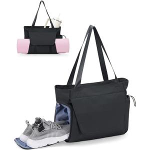 sportsnew Gym Bag for Women, 19L Yoga Mat Bag with Shoe Compartment & Wet Dry Pocket, Gym Tote Bag with Hook-and-loop Yoga Mat Holder, Quick Access Storage, for Workout Travel Pilates Dance