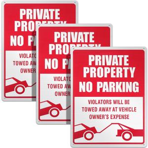 3 Pieces No Parking Sign, 14 x 10 Inches Reflective Private Property Sign Violators Will Be Towed, Rust Free Aluminum, UV Protected, Weather Resistant, Waterproof, Durable Ink, Easy To Mount