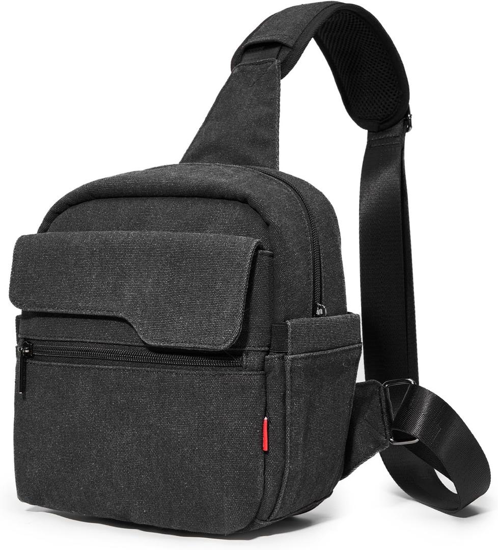 Cwatcun Camera Sling Bag Compact Small Camera Case, Waterproof Canvas Crossbody Camera Bag with Rain Cover, Travel Photography Bag for Canon, Nikon, Sony, Fuji DSLR/SLR/Mirrorless Cameras, Lens 5-9-8 inch