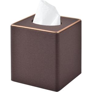 Linen Square Tissue Box Cover,Cube Tissue Box HolderExcellent Rosegold Leather Decoration,Table Napkin Case Dispenser,Facial Tissues Organizer with Magnetic Bottom for Home Office Car(Coffee)