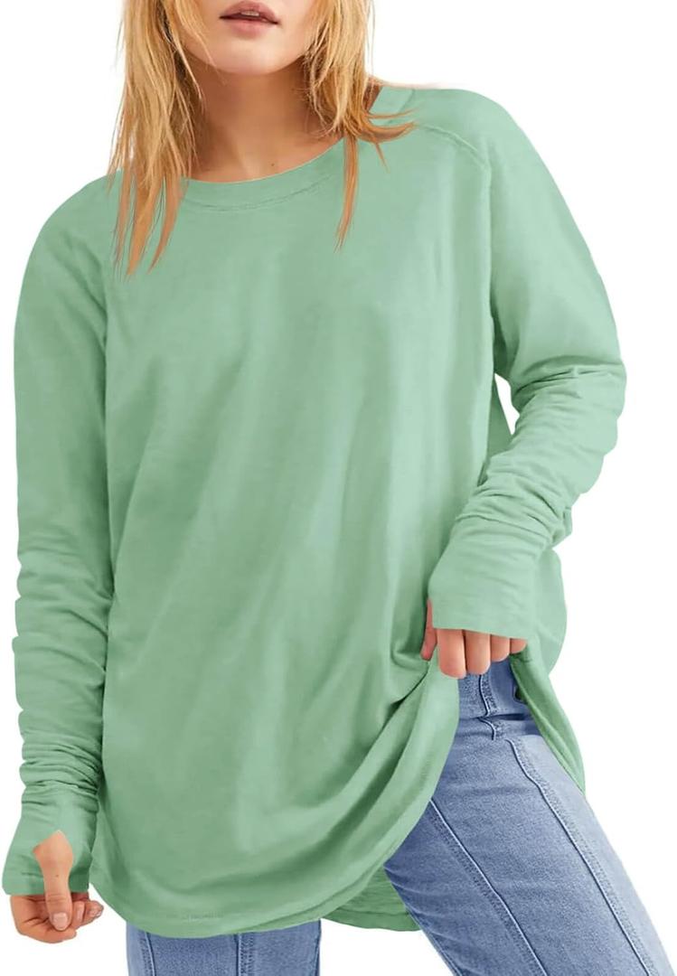 Women's Plus Size Long Sleeve Tunic Top Crew Neck Summer Oversized Fit Basic T Shirts Blouse (XX-Large Plus)