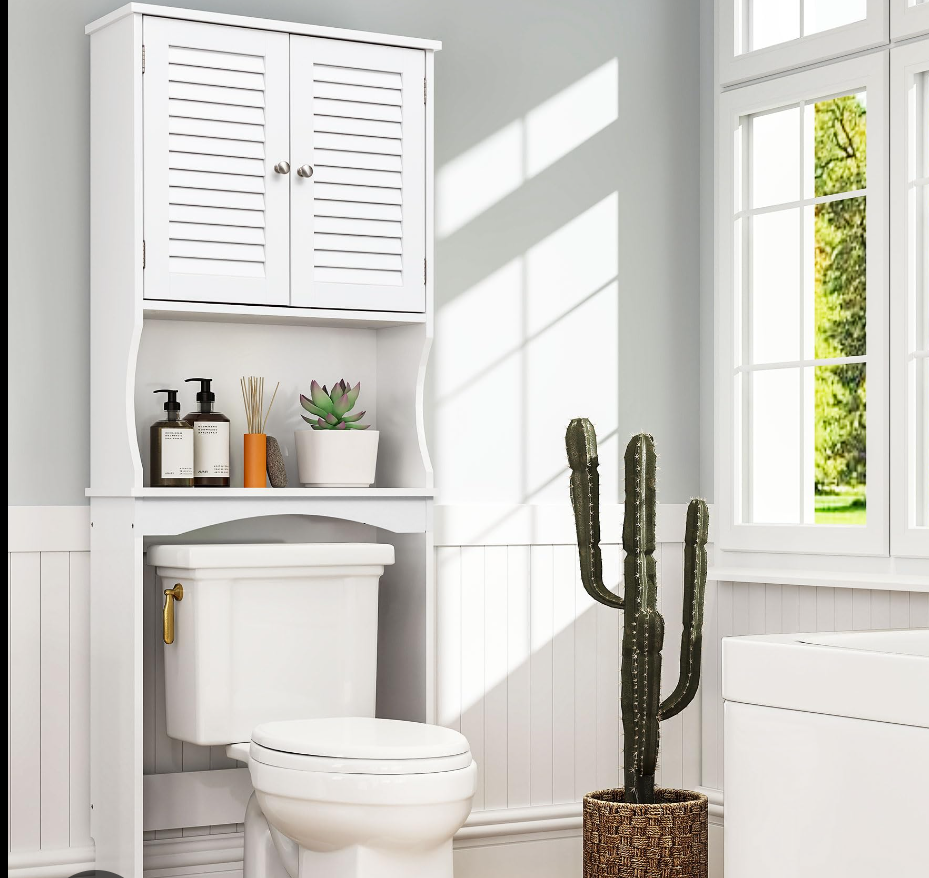 FRALIMK Over The Toilet Storage Cabinet, 3-Tier Freestanding Organizer, Bathroom Storage Cabinet Organize,Adjustable Shelves, Double Louvered Doors, Space-Saving for Bathroom, 23 * 67 inches, White FRALIMK Over The Toilet Storage Cabinet, 3-Tier Freestanding Organizer, Bathroom Storage Cabinet Organize,Adjustable Shelves, Double Louvered Doors, Space-Saving for Bathroom, 23 * 67 inches, White