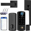 Keyless Entry Door Deadbolt with Handle Set, BEBASIA Fingerprint APP Smart Door Lock, Digital Keypad Bluetooth Deadbolt Lockset with Auto Lock Code Fob Black