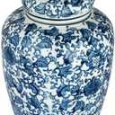 Decorative Blue and White Ceramic Ginger Jar with Lid