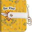 Women Wallet, RFID Blocking Bifold PU Leather Wallet, Small Slim Compact Purse with Clear ID Window & Zipper Coin Pocket, Credit Card Holder for Ladies,1 ID window 8 Card Slots,Bees