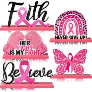 Click to see full view
	
	
Haooryx Breast Cancer Awareness Wooden Centerpiece Pink Ribbon Table Topper
5Pcs Girls Women Pink Power Faith Believe Fight Breast Cancer Wood Table Decoration, Charity Party Seminar Stationery Supply