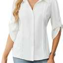 Blooming Jelly Womens Button Down Shirt 3/4 Sleeve Collared Pleated Business Casual Tops Ladies Trendy Summer Work Blouse
