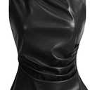 SHENHE Women's Mock Neck PU Leather Pleated Asymmetrical Sleeveless Fitted Dressy Tank Top (Black, XXL)