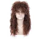morvally Mens Women 80s Rockstar Style Long Brown Curly Punk Rock Hair Wig Glam Rock-Rocker Wig Perfect for Halloween, Cosplay, DIY Themed Costume Party