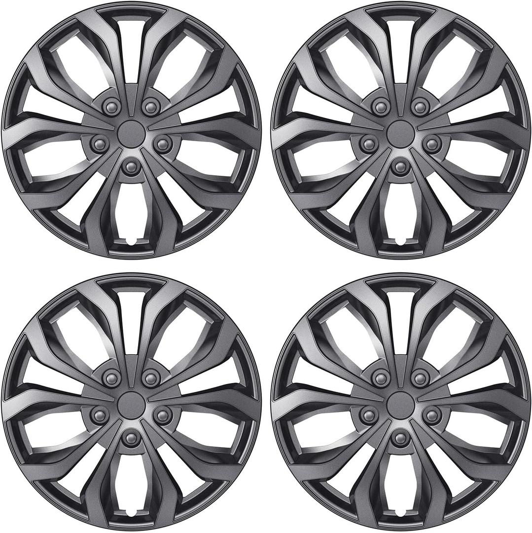 4-Pack Universal Hubcaps Replacement R16 16 inch, Steel Wheel Rim Cover for Most Cars Trucks Sedans SUV, 16" 16 in Wheel Covers Hub Caps (Gray Color)