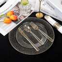 DaYammi 210PCS Gold Glitter Plastic Dinnerware Set for 30 Guests, Fancy Disposable Plates for Party, Include: 30 Dinner Plates, 30 Dessert Plates, 30 Pre Rolled Napkins with Gold Silverware, 30 Cups