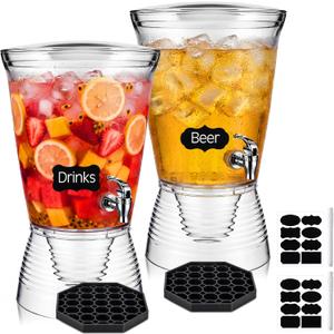 Nuenen 2 Sets of 2.6 Gallon Beverage Dispensers for Parties, Clear Plastic Drink Juice Dispensers with Spigot and Drip Tray Beverage Water Fountains for Wedding Birthday Party Cold Hot Drinks