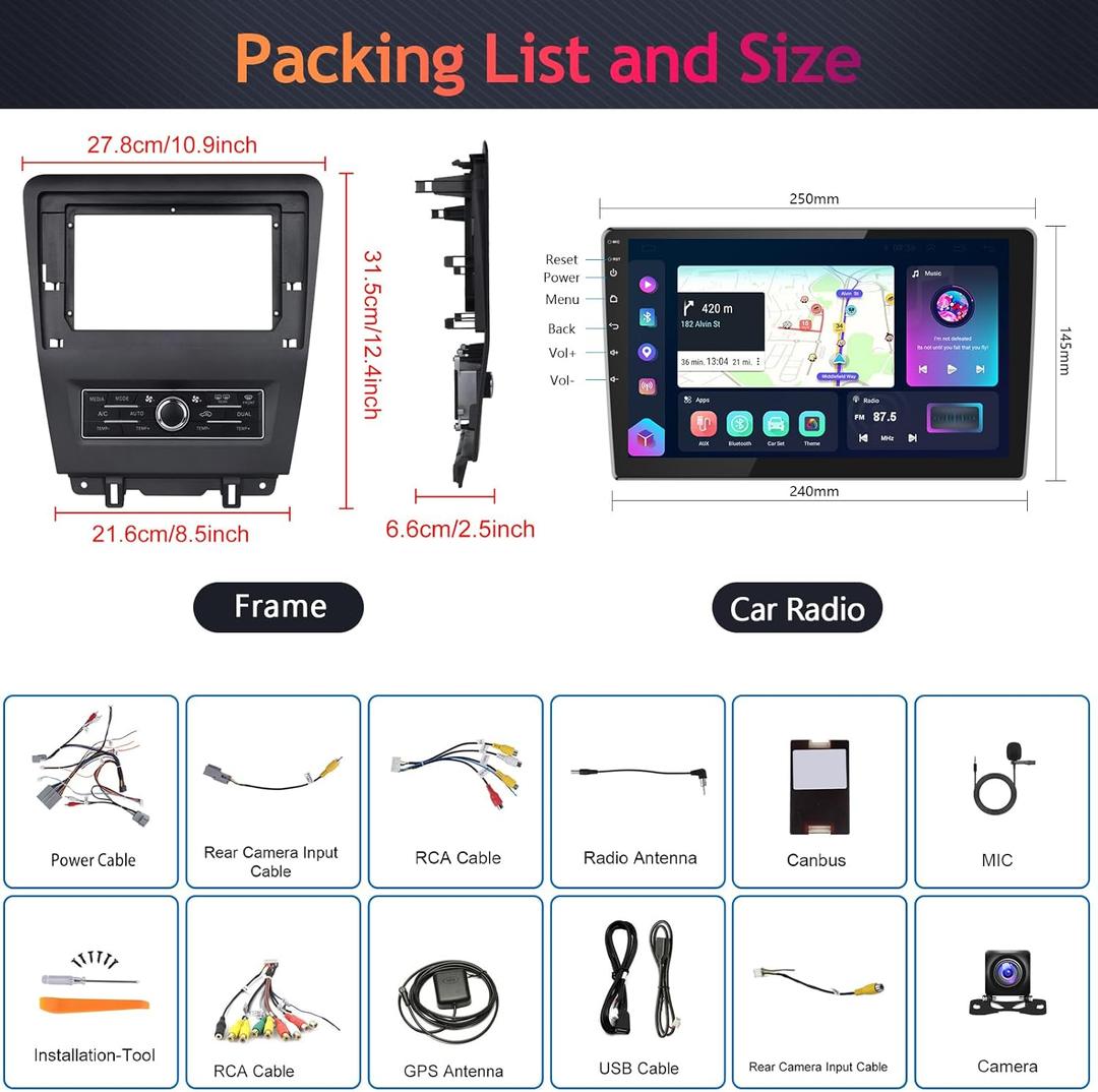 10.1" Wireless Carplay Car Stereo for Ford Mustang 2010-2014 with Wireless Android Auto,Podofo HD IPS Touch Screen Car Radio Bluetooth with GPS FM Radio WiFi HiFi Audio Rear View Camera
