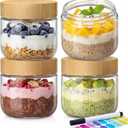 6oz Glass Jars with Airtight Lids - 4 Pack Overnight Oats Containers with Bamboo Lids, Small Food Containers with Measurement for Yogurt, Salad, Chia, Wide Mouth Mason Jar with Lid for Food Storage