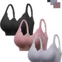 HBselect Jelly Bras for Women No Underwire 3PCS Comfort Wireless Push Up Bras Seamless Scalloped Lift Everyday Bralettes (X-Large, Black/Blue/Lotus Pink)