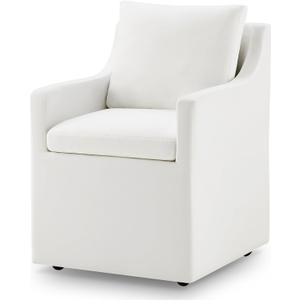 Upholstered Dining Chair with Casters Washable Cover Side Desk chair with Rollers for Dining room Living Room, Cream, 1 Box