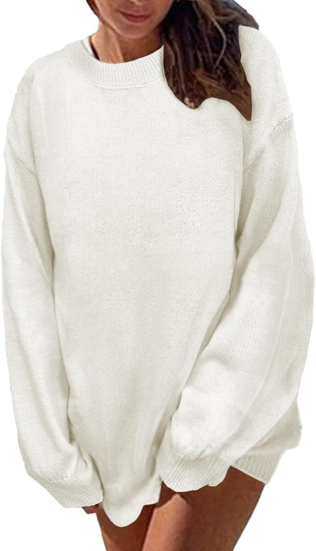 Mrskoala Womens Tops Casual Knit Sweater Long Sleeve Pullover Loose Shirts Fall Clothes (White, L)