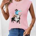 SHEWIN Women's Western Sweater Vest Crewneck Sleeveless Tops Cowgirl Casual Embroidered Tank Top 2026 (L)