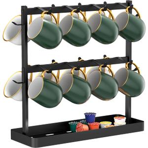 Coffee Mug Holder for Countertop 20 Hooks Mug Tree Rack 2 Tier Counter Cups Mugs Display Stand with Heavy Duty Metal Storage Base for K Cup Kitchen Tea Coffee Bar