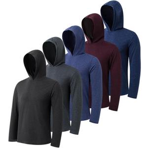 5 Pack Men's Lightweight Pullover Hooded Tees Long Sleeve Sweatshirts for Gym, Running, Fishing