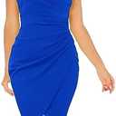 OWIN Women's 2025 Sexy V Neck Spaghetti Straps Wrap Ruched Sheath Bodycon Cocktail Evening Party Night Club Dresses, L