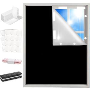 100% Blackout Window Cover Curtains for Bedroom 57x40Inch,No Drill,DIY Cut Portable Removable Black out Shades Blinds Cover for Baby Nursery,RV,Media Room,Hook&Loop Tape Straps Stickers,Magnetic Clips