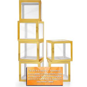 Ledido Gold Transparent Balloon Boxes with 78 Letters, Baby Boxes with Letters for Baby Shower Clear Letter Boxes for Party Graduation Wedding Birthday Baby Shower Decorations 6 PCS