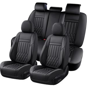 KEYOOG Car Seat Covers Leather Full Set Universal 5-Seater Waterproof Breathable Nappa, Compatible with Honda Civic, Toyota Camry Corolla, Nissan Rogue Sentra, Fit for Front Rear Seats Most Sedans SUV