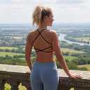 Comper Sports Bra for Women Cross Back Wirefree Workout Bras Lightweight Workouts Bralette with Thin Straps & Removable Pads (S)