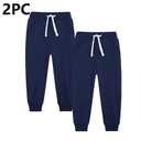 2pc Boys Sweatpants Cotton Youth Kids Soft Cold-proof Pocket Drawstring Elastic Bottom Joggers Casual Pants Navy 7-8 Years