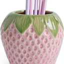 Strawberry Pencil Holder, Ceramic Pen Holder, Cute Pen Holder for Desk, Stand Makeup Brush Holder for School, Home, Office(Pink)