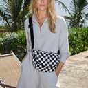 MEISEY Checkered Crossbody Messenger Bag, Black and White Pattern, Adjustable Shoulder Strap
