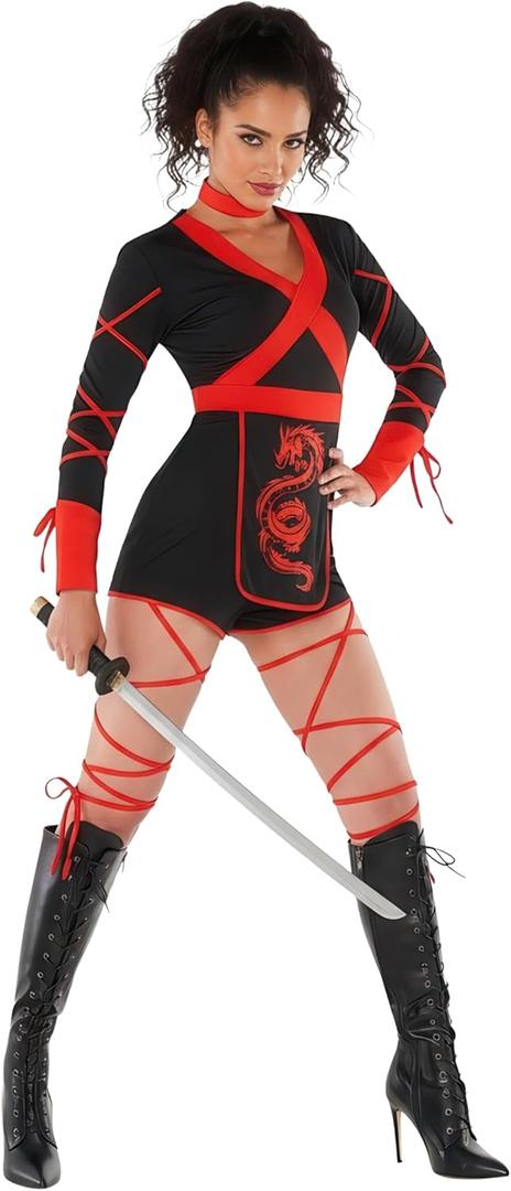 Morph Ninja Women's Costume - Adult Ninja Womens Costume for Halloween (X-Large, Red)