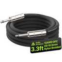 12 AWG 10.5mm 1/4" TS Mono Speaker Cable 3.3ft Nylon Braided, Kevlar-Reinforced,Triple Shielded (2 OFC&Al-Foil), Noiseless Amp Head to Cabinet TS Cable, for Marshall Boss Orange EVH