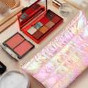 5 x Hiroyuki Iridescent Makeup Bag, 14 inches Cosmetic Bag, Large Capacity Travel-Friendly Pouch (plain, pink)